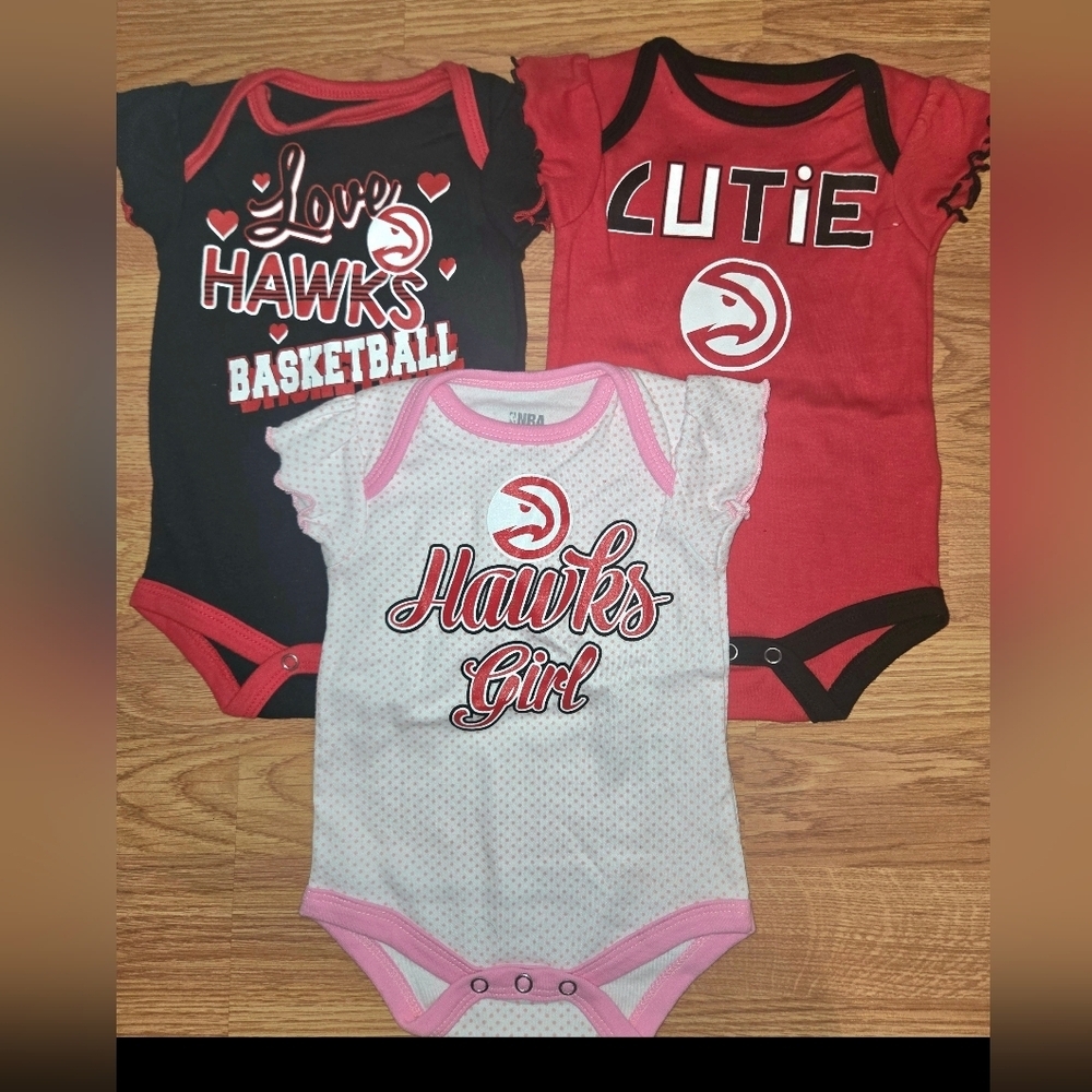 NBA Atlanta Hawks Baby Girl 0-3M & 3-6M Bodysuits 3PC New 100% Cotton